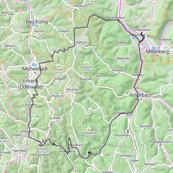 Karten-Miniaturansicht der Radinspiration "Straßenradtour in der Nähe von Großheubach" in Unterfranken, Germany. Erstellt vom Tarmacs.app-Routenplaner für Radtouren