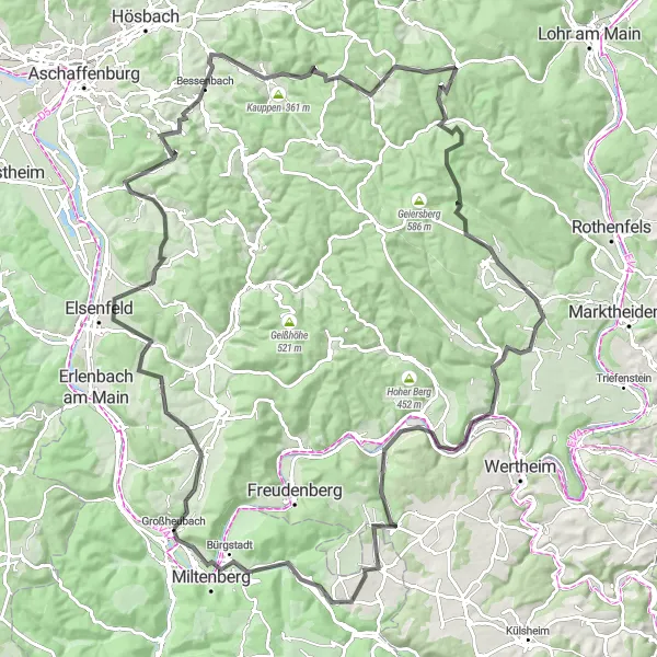 Karten-Miniaturansicht der Radinspiration "Tour de Unterfranken" in Unterfranken, Germany. Erstellt vom Tarmacs.app-Routenplaner für Radtouren