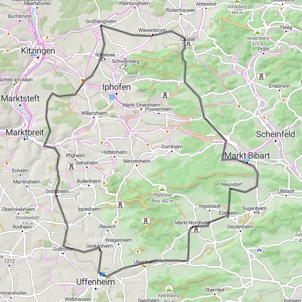 Karten-Miniaturansicht der Radinspiration "Weinstraße und Fachwerk in Unterfranken" in Unterfranken, Germany. Erstellt vom Tarmacs.app-Routenplaner für Radtouren