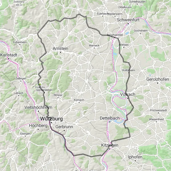 Karten-Miniaturansicht der Radinspiration "Mainfranken-Rundtour" in Unterfranken, Germany. Erstellt vom Tarmacs.app-Routenplaner für Radtouren