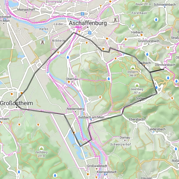 Map miniature of "Charming Countryside" cycling inspiration in Unterfranken, Germany. Generated by Tarmacs.app cycling route planner