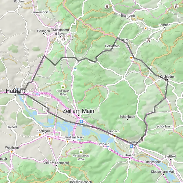 Map miniature of "Epic Road Adventure" cycling inspiration in Unterfranken, Germany. Generated by Tarmacs.app cycling route planner