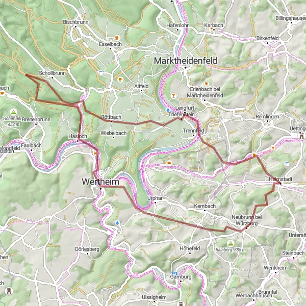 Karten-Miniaturansicht der Radinspiration "Abenteuerliche Gravelroute um Helmstadt" in Unterfranken, Germany. Erstellt vom Tarmacs.app-Routenplaner für Radtouren
