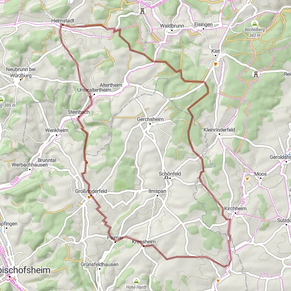 Map miniature of "The Gravel Adventure" cycling inspiration in Unterfranken, Germany. Generated by Tarmacs.app cycling route planner