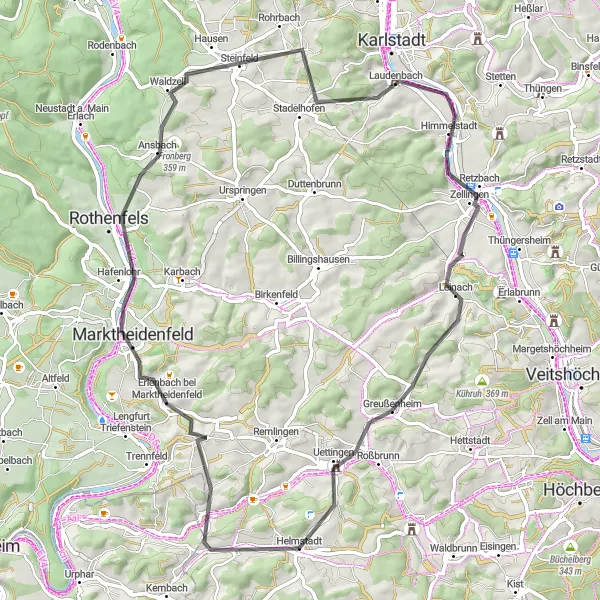 Map miniature of "Scenic Road Excursion" cycling inspiration in Unterfranken, Germany. Generated by Tarmacs.app cycling route planner