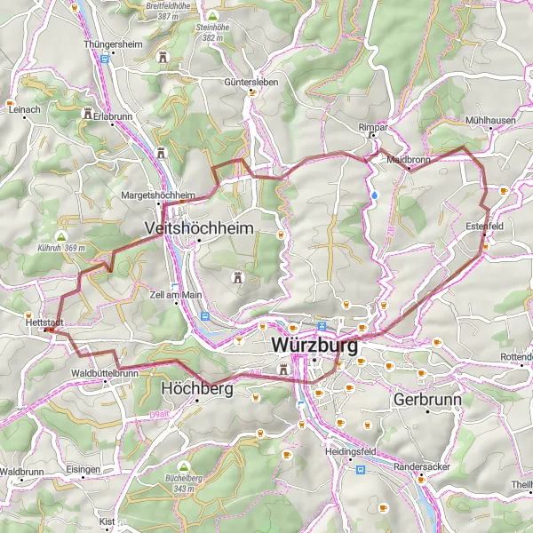 Karten-Miniaturansicht der Radinspiration "Rundfahrt von Hettstadt nach Würzburg" in Unterfranken, Germany. Erstellt vom Tarmacs.app-Routenplaner für Radtouren