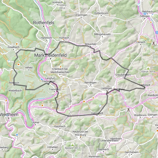 Karten-Miniaturansicht der Radinspiration "Radtour entlang des Mains" in Unterfranken, Germany. Erstellt vom Tarmacs.app-Routenplaner für Radtouren
