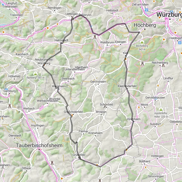 Karten-Miniaturansicht der Radinspiration "Panorama Tour durch Kleinrinderfeld und Uettingen" in Unterfranken, Germany. Erstellt vom Tarmacs.app-Routenplaner für Radtouren