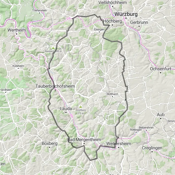Karten-Miniaturansicht der Radinspiration "Road Trip nach Helmstadt" in Unterfranken, Germany. Erstellt vom Tarmacs.app-Routenplaner für Radtouren