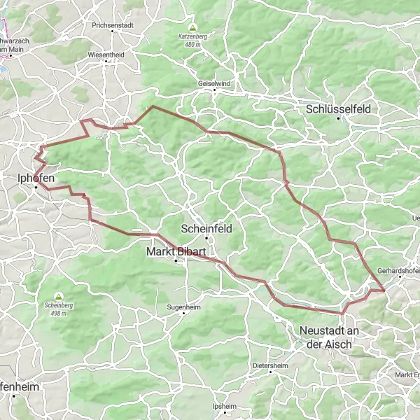 Karten-Miniaturansicht der Radinspiration "Weinberge und historische Orte" in Unterfranken, Germany. Erstellt vom Tarmacs.app-Routenplaner für Radtouren