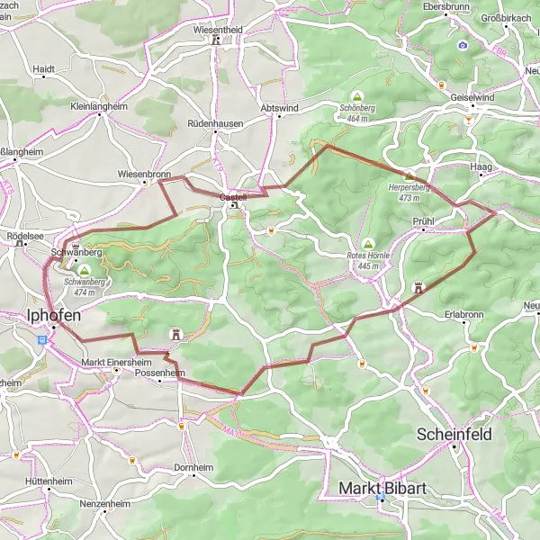 Karten-Miniaturansicht der Radinspiration "Weinberge und ländliche Idylle" in Unterfranken, Germany. Erstellt vom Tarmacs.app-Routenplaner für Radtouren