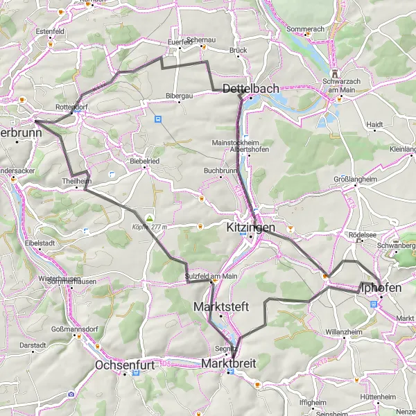 Karten-Miniaturansicht der Radinspiration "Entdeckungstour durch Unterfranken" in Unterfranken, Germany. Erstellt vom Tarmacs.app-Routenplaner für Radtouren