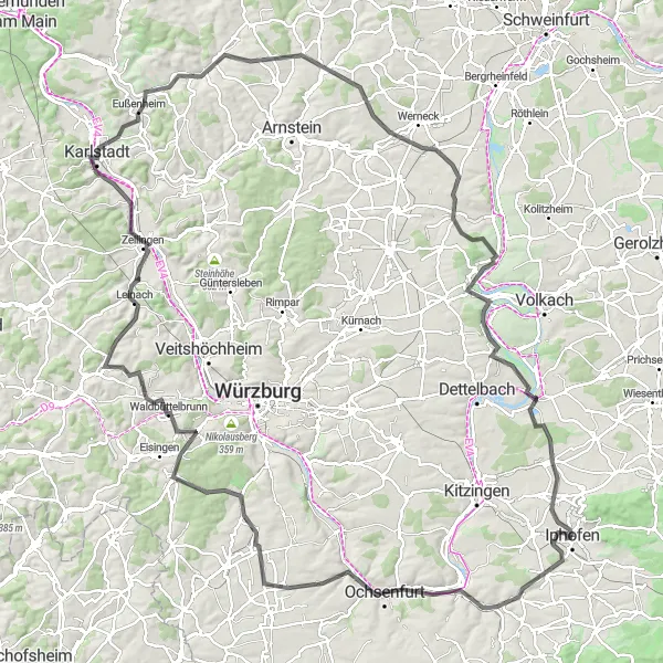 Karten-Miniaturansicht der Radinspiration "Der Main und die Weinberge" in Unterfranken, Germany. Erstellt vom Tarmacs.app-Routenplaner für Radtouren