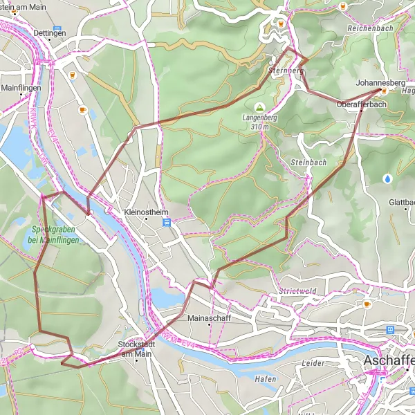 Karten-Miniaturansicht der Radinspiration "Mainaschaff und Rückersbach Gravel Tour" in Unterfranken, Germany. Erstellt vom Tarmacs.app-Routenplaner für Radtouren