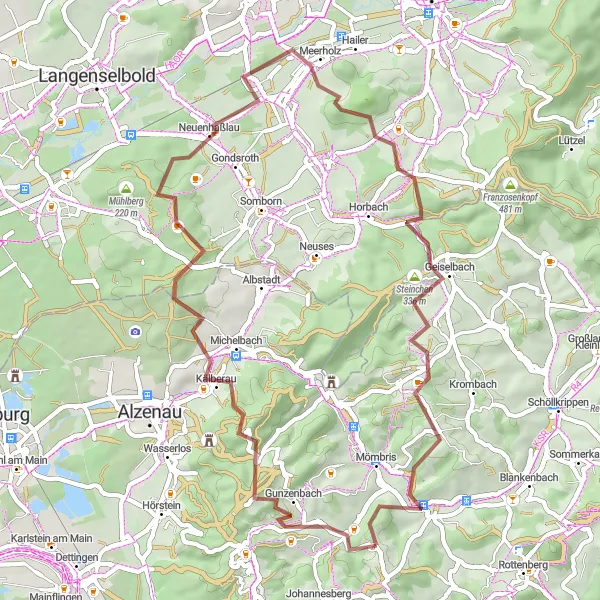 Map miniature of "Unterfranken Gravel Adventure" cycling inspiration in Unterfranken, Germany. Generated by Tarmacs.app cycling route planner