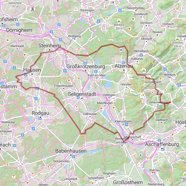 Map miniature of "Unterfranken Gravel Journey" cycling inspiration in Unterfranken, Germany. Generated by Tarmacs.app cycling route planner