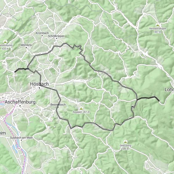 Karten-Miniaturansicht der Radinspiration "Erlebnisreiche Tour durch Weibersbrunn und Bessenbach" in Unterfranken, Germany. Erstellt vom Tarmacs.app-Routenplaner für Radtouren