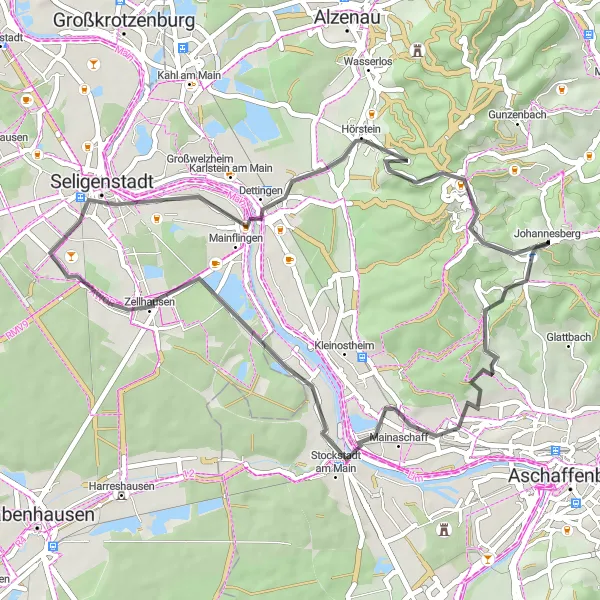 Map miniature of "Mainaschaff Adventure" cycling inspiration in Unterfranken, Germany. Generated by Tarmacs.app cycling route planner