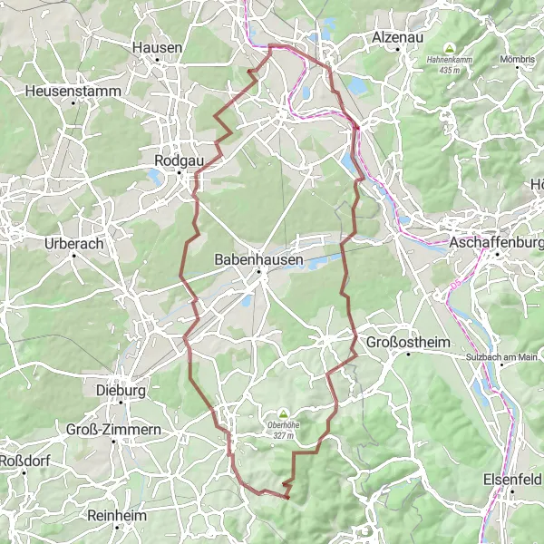 Map miniature of "Countryside Gravel Journey" cycling inspiration in Unterfranken, Germany. Generated by Tarmacs.app cycling route planner