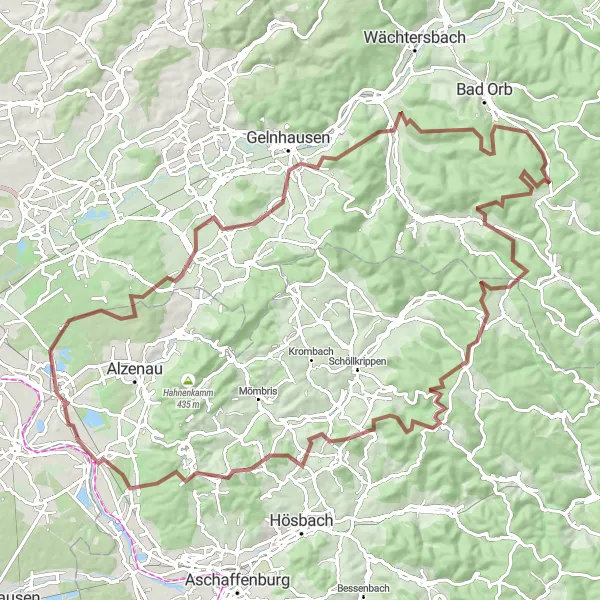 Map miniature of "Gravel Adventure Route Around Kahl am Main" cycling inspiration in Unterfranken, Germany. Generated by Tarmacs.app cycling route planner