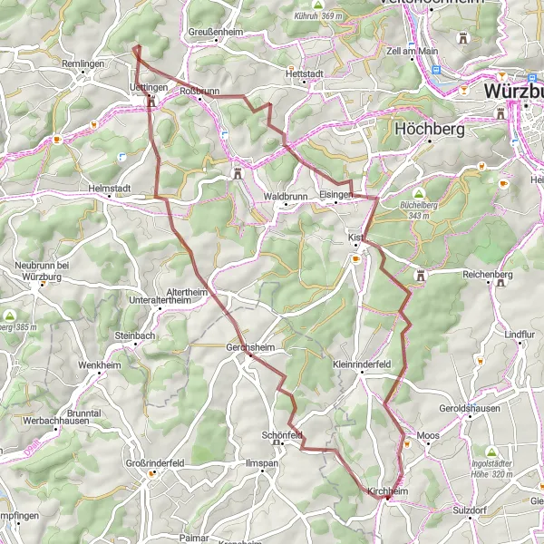 Map miniature of "Hidden Gems Gravel Excursion" cycling inspiration in Unterfranken, Germany. Generated by Tarmacs.app cycling route planner