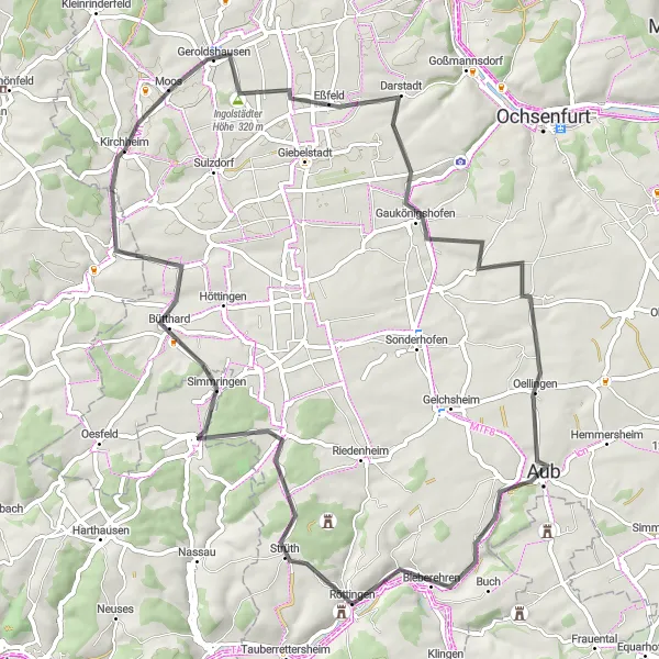 Karten-Miniaturansicht der Radinspiration "Romantische Weinstraße Rundtour" in Unterfranken, Germany. Erstellt vom Tarmacs.app-Routenplaner für Radtouren