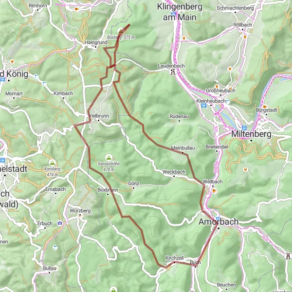 Map miniature of "Discover the Gravel Trails of Kirchzell" cycling inspiration in Unterfranken, Germany. Generated by Tarmacs.app cycling route planner