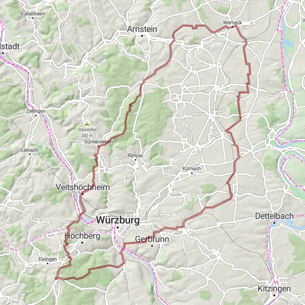 Karten-Miniaturansicht der Radinspiration "Spessart-Hügel-Trail" in Unterfranken, Germany. Erstellt vom Tarmacs.app-Routenplaner für Radtouren