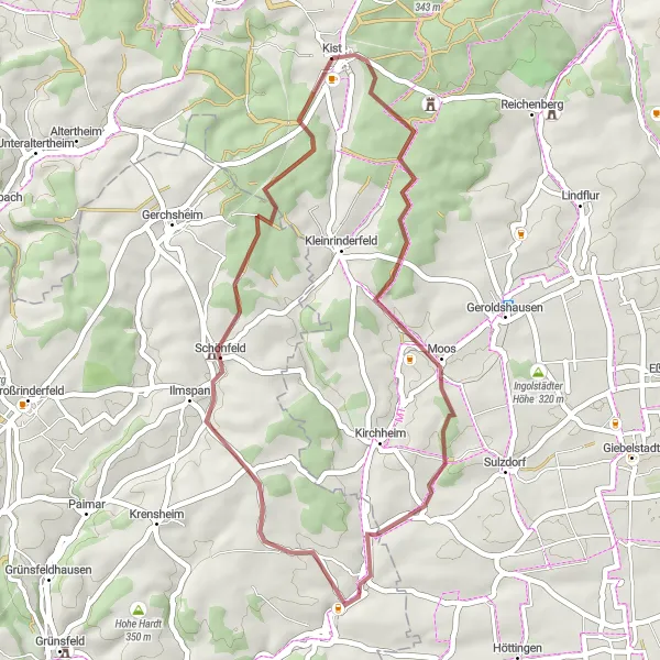 Karten-Miniaturansicht der Radinspiration "Burgen und Ruinen Tour" in Unterfranken, Germany. Erstellt vom Tarmacs.app-Routenplaner für Radtouren