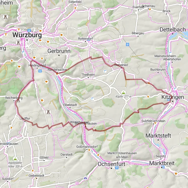 Map miniature of "Winterhafen Gravel Loop" cycling inspiration in Unterfranken, Germany. Generated by Tarmacs.app cycling route planner