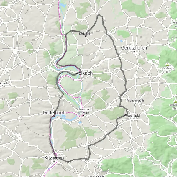 Map miniature of "Main River Road Cycling Tour" cycling inspiration in Unterfranken, Germany. Generated by Tarmacs.app cycling route planner