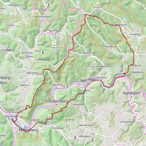 Karten-Miniaturansicht der Radinspiration "Faszinierende Entdeckungstour durch den Spessart" in Unterfranken, Germany. Erstellt vom Tarmacs.app-Routenplaner für Radtouren