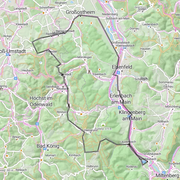Karten-Miniaturansicht der Radinspiration "Breuberg und Aussichtsturm Klingenberg Radtour" in Unterfranken, Germany. Erstellt vom Tarmacs.app-Routenplaner für Radtouren