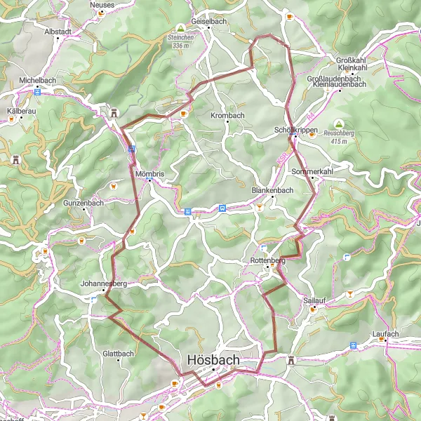 Map miniature of "Unterwestern Route" cycling inspiration in Unterfranken, Germany. Generated by Tarmacs.app cycling route planner