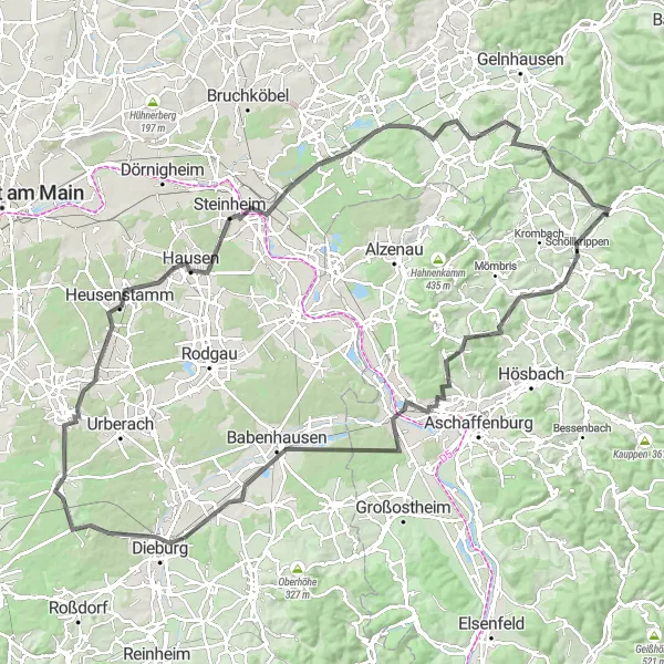 Map miniature of "Countryside Road Loop" cycling inspiration in Unterfranken, Germany. Generated by Tarmacs.app cycling route planner