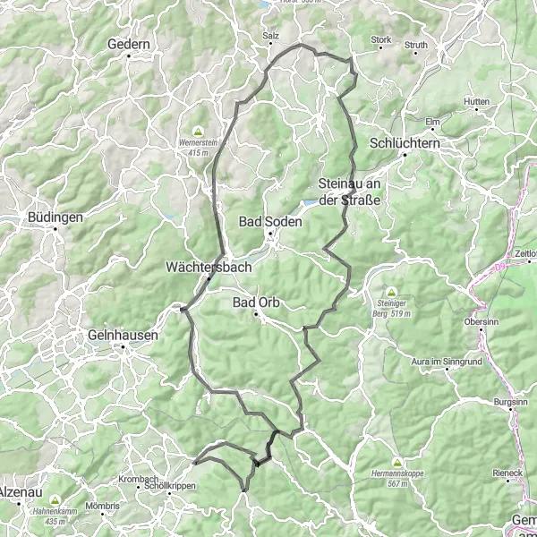 Map miniature of "Kleinkahl Round-Trip Cycling Route" cycling inspiration in Unterfranken, Germany. Generated by Tarmacs.app cycling route planner