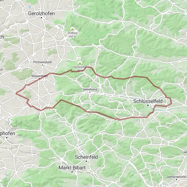 Karten-Miniaturansicht der Radinspiration "Wein und Kultur im Fränkischen Weinland" in Unterfranken, Germany. Erstellt vom Tarmacs.app-Routenplaner für Radtouren