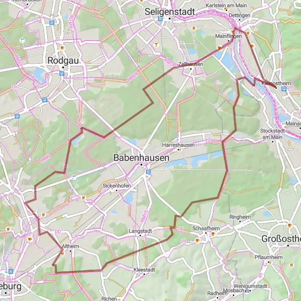 Map miniature of "Nature and History" cycling inspiration in Unterfranken, Germany. Generated by Tarmacs.app cycling route planner