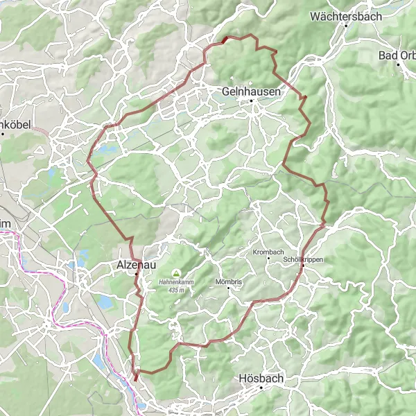 Karten-Miniaturansicht der Radinspiration "Rund um Alzenau" in Unterfranken, Germany. Erstellt vom Tarmacs.app-Routenplaner für Radtouren