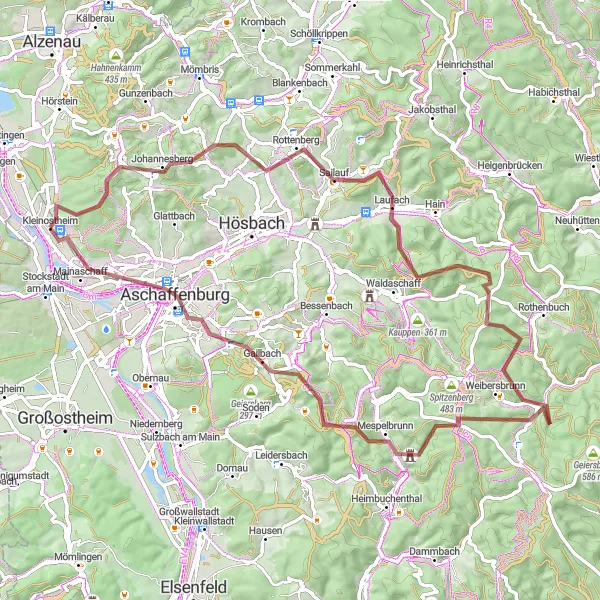 Map miniature of "Gravel Exploration" cycling inspiration in Unterfranken, Germany. Generated by Tarmacs.app cycling route planner