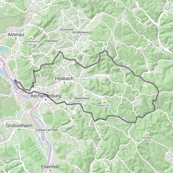 Map miniature of "Hilly Adventure" cycling inspiration in Unterfranken, Germany. Generated by Tarmacs.app cycling route planner