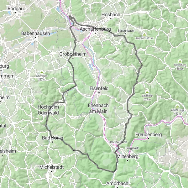 Map miniature of "Countryside Charm" cycling inspiration in Unterfranken, Germany. Generated by Tarmacs.app cycling route planner