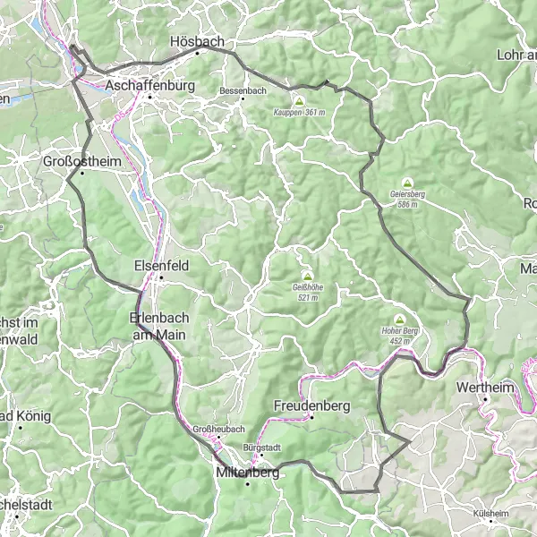 Map miniature of "Main River Loop" cycling inspiration in Unterfranken, Germany. Generated by Tarmacs.app cycling route planner