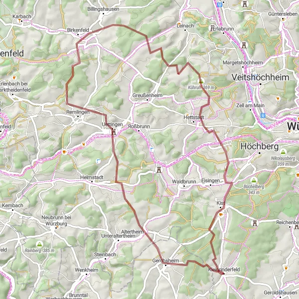 Karten-Miniaturansicht der Radinspiration "Erlebe die Natur pur auf einer 59 km langen Gravel-Tour durch Unterfranken" in Unterfranken, Germany. Erstellt vom Tarmacs.app-Routenplaner für Radtouren