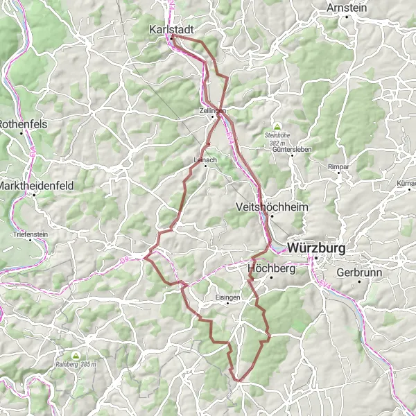 Karten-Miniaturansicht der Radinspiration "Entdecke die Schönheit der Natur auf einer 80 km langen Gravel-Tour" in Unterfranken, Germany. Erstellt vom Tarmacs.app-Routenplaner für Radtouren