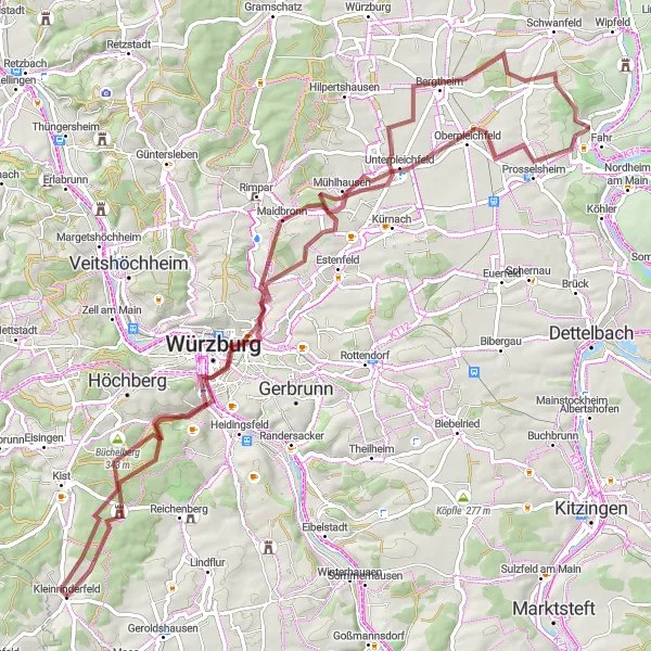 Karten-Miniaturansicht der Radinspiration "Burgentour durch Unterfranken" in Unterfranken, Germany. Erstellt vom Tarmacs.app-Routenplaner für Radtouren