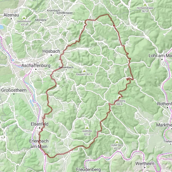 Map miniature of "Gravel Adventure near Klingenberg am Main" cycling inspiration in Unterfranken, Germany. Generated by Tarmacs.app cycling route planner