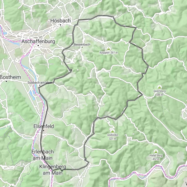 Map miniature of "Exploring Main River Valley" cycling inspiration in Unterfranken, Germany. Generated by Tarmacs.app cycling route planner