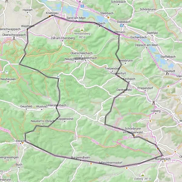 Karten-Miniaturansicht der Radinspiration "Unterwegs zu den Höhepunkten Unterfrankens" in Unterfranken, Germany. Erstellt vom Tarmacs.app-Routenplaner für Radtouren