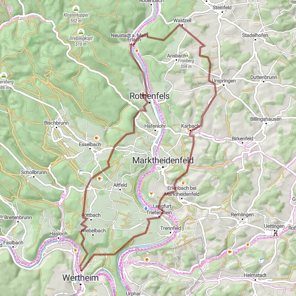 Karten-Miniaturansicht der Radinspiration "Weinberge und Burgruinen Tour" in Unterfranken, Germany. Erstellt vom Tarmacs.app-Routenplaner für Radtouren